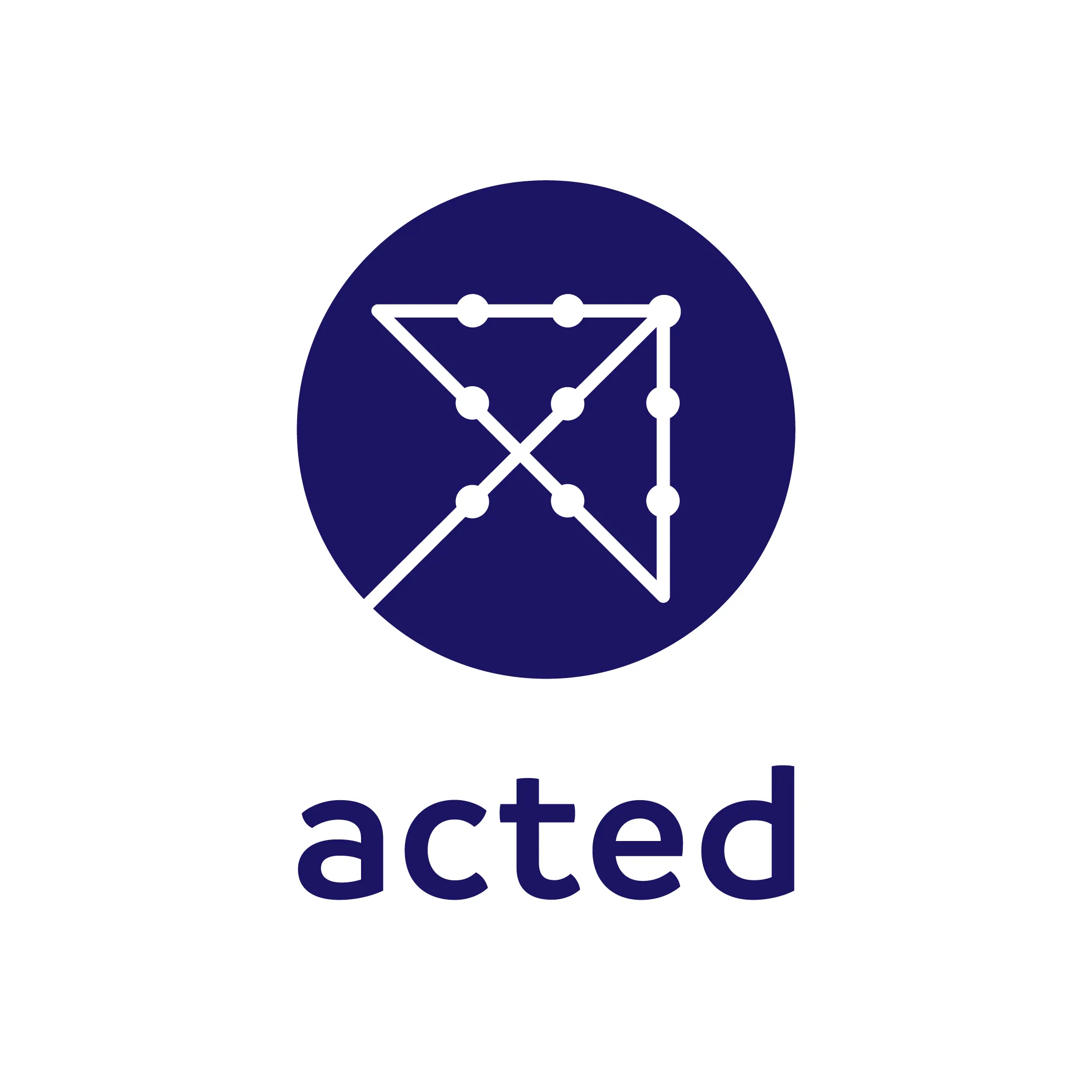 Logo for Acted, word "acted" in navy blue